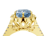 Yellow gold Fancy Blue Princess  Halo Diamond Floral Split Shank Engagement Ring 4
