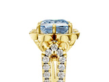 Yellow gold Fancy Blue Princess  Halo Diamond Floral Split Shank Engagement Ring 5