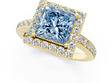 Yellow gold Fancy Blue Princess  Halo Diamond Pavé Band Ring with Prong Setting_21