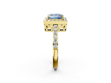 Yellow gold Fancy Blue Princess  Halo Diamond Pavé Band Ring with Prong Setting_22