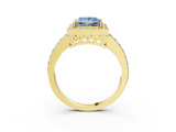 Yellow gold Fancy Blue Princess  Halo Diamond Pavé Band Ring with Prong Setting_23