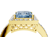 Yellow gold Fancy Blue Princess  Halo Diamond Pavé Band Ring with Prong Setting_24