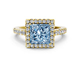 Yellow gold Fancy Blue Princess  Halo Diamond Pavé Solitaire Ring_78