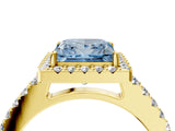 Yellow gold Fancy Blue Princess  Halo Diamond Pavé Solitaire Ring_82