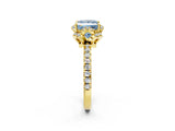 Yellow gold Fancy Blue Princess  Halo Diamond Pave Band Ring with Four-Prong Setting_17