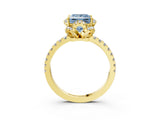 Yellow gold Fancy Blue Princess  Halo Diamond Pave Band Ring with Four-Prong Setting_18