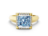 Yellow gold Fancy Blue Princess  Halo Diamond Ring with Cathedral Band and Four-Prong Setting_72