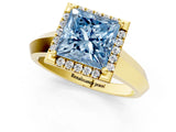 Yellow gold Fancy Blue Princess  Halo Diamond Ring with Cathedral Band and Four-Prong Setting_73