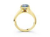 Yellow gold Fancy Blue Princess  Halo Diamond Ring with Cathedral Band and Four-Prong Setting_75