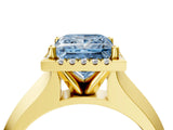 Yellow gold Fancy Blue Princess  Halo Diamond Ring with Cathedral Band and Four-Prong Setting_76