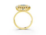 Yellow gold Fancy Blue Princess  Halo Diamond Ring with Milgrain Edge and Round Prong Setting_29