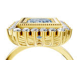 Yellow gold Fancy Blue Princess  Halo Diamond Ring with Milgrain Edge and Round Prong Setting_30