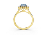 Yellow gold Fancy Blue Princess  Halo Diamond Ring with Pavé Band and Prong Setting_23