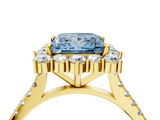 Yellow gold Fancy Blue Princess  Halo Diamond Ring with Pavé Band and Prong Setting_24