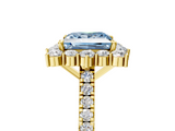 Yellow gold Fancy Blue Princess  Halo Diamond Ring with Pavé Band and Prong Setting_25