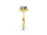 Yellow gold Fancy Blue Princess  Halo Diamond Ring with Round Cluster Setting, Solitaire Band, and Four-Prong Setting_51