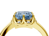 Yellow gold Fancy Blue Princess  Halo Diamond Ring with Round Cluster Setting, Solitaire Band, and Four-Prong Setting_53