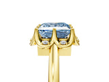 Yellow gold Fancy Blue Princess  Halo Diamond Ring with Round Cluster Setting, Solitaire Band, and Four-Prong Setting_54