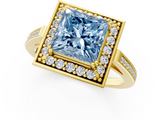 Yellow gold Fancy Blue Princess  Halo Diamond Ring with Split Shank and Four-Prong Setting_46