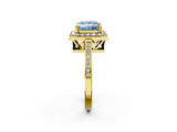 Yellow gold Fancy Blue Princess  Halo Diamond Ring with Split Shank and Four-Prong Setting_47