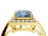 Yellow gold Fancy Blue Princess  Halo Diamond Ring with Split Shank and Four-Prong Setting_49