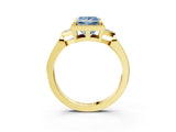 Yellow gold Fancy Blue Princess  Halo Diamond Ring with Tapered Band and Four-Prong Setting_10