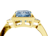Yellow gold Fancy Blue Princess  Halo Diamond Ring with Tapered Band and Four-Prong Setting_11