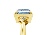 Yellow gold Fancy Blue Princess  Halo Diamond Ring with Tapered Band and Four-Prong Setting_12