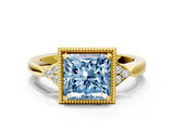 Yellow gold Fancy Blue Princess  Halo Diamond Ring with Tapered Band and Four-Prong Setting_7