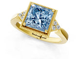 Yellow gold Fancy Blue Princess  Halo Diamond Ring with Tapered Band and Four-Prong Setting_8