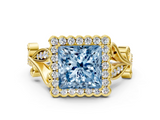 Yellow gold Fancy Blue Princess  Halo Diamond Ring with Vintage Split Shank and Four-Prong Setting_20