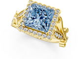 Yellow gold Fancy Blue Princess  Halo Diamond Ring with Vintage Split Shank and Four-Prong Setting_21