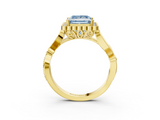 Yellow gold Fancy Blue Princess  Halo Diamond Ring with Vintage Split Shank and Four-Prong Setting_23