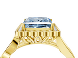 Yellow gold Fancy Blue Princess  Halo Diamond Ring with Vintage Split Shank and Four-Prong Setting_24