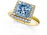 Yellow gold Fancy Blue Princess  Halo Diamond Solitaire with Pavé Band and Four-Prong Setting_71