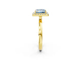 Yellow gold Fancy Blue Princess  Halo Diamond Solitaire with Pavé Band and Four-Prong Setting_72