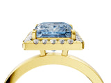 Yellow gold Fancy Blue Princess  Halo Diamond Solitaire with Pavé Band and Four-Prong Setting_74