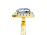 Yellow gold Fancy Blue Princess  Halo Diamond Solitaire with Pavé Band and Four-Prong Setting_75
