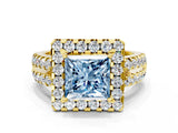 Yellow gold Fancy Blue Princess  Halo Diamond Split Shank Engagement Ring with Prong Setting_63