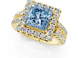 Yellow gold Fancy Blue Princess  Halo Diamond Split Shank Engagement Ring with Prong Setting_64