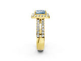 Yellow gold Fancy Blue Princess  Halo Diamond Split Shank Engagement Ring with Prong Setting_65