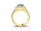 Yellow gold Fancy Blue Princess  Halo Diamond Split Shank Engagement Ring with Prong Setting_66