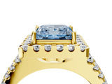 Yellow gold Fancy Blue Princess  Halo Diamond Split Shank Engagement Ring with Prong Setting_67
