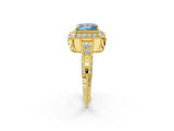 Yellow gold Fancy Blue Princess  Halo Diamond Split Shank Ring with Milgrain Detail_49
