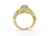 Yellow gold Fancy Blue Princess  Halo Diamond Split Shank Ring with Milgrain Detail_50