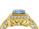 Yellow gold Fancy Blue Princess  Halo Diamond Split Shank Ring with Milgrain Detail_51