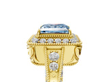 Yellow gold Fancy Blue Princess  Halo Diamond Split Shank Ring with Milgrain Detail_52