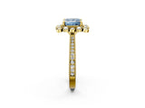 Yellow gold Fancy Blue Princess  Halo Milgrain Pave Diamond Ring with Four-Prong Setting 2
