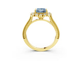 Yellow gold Fancy Blue Princess  Halo Milgrain Pave Diamond Ring with Four-Prong Setting 3