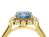 Yellow gold Fancy Blue Princess  Halo Milgrain Pave Diamond Ring with Four-Prong Setting 4